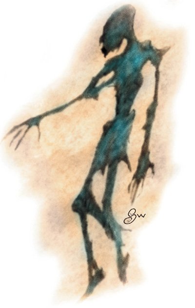 A weird looking shadow that is definitely not anatomically correct. It has long spindly appendages and an enormous head
