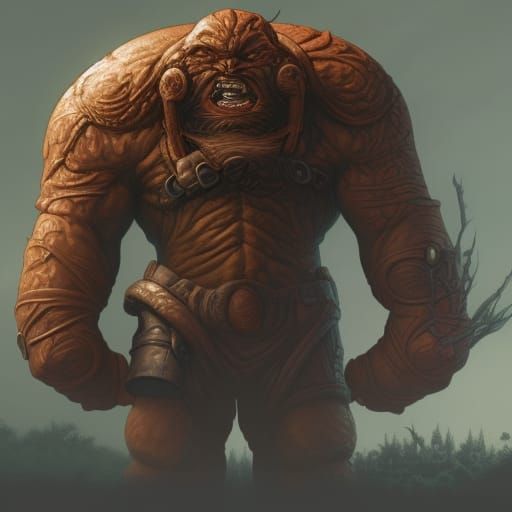 Clay golem from 1E which looks like a really fat human with scrawny arms and legs and a loincloth.