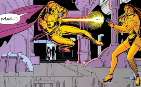 Ozymandias catching a bullet from The Watchmen comic