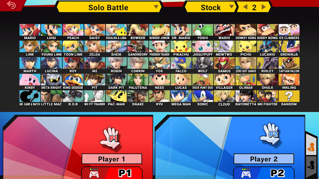 The character select screen from Super Smash Bros. Ultimate