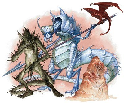 The ice devil artwork from D&D 3.5e. It's pictured alongside other devils.