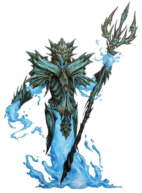 a water elemental taking on a sort-of humanoid shape without any defining features aside from a head and arms