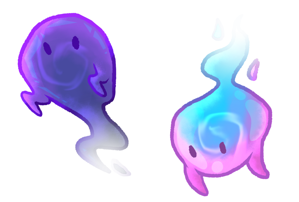 hauntling artwork, they look like cute multi-colored ethereal blobs
