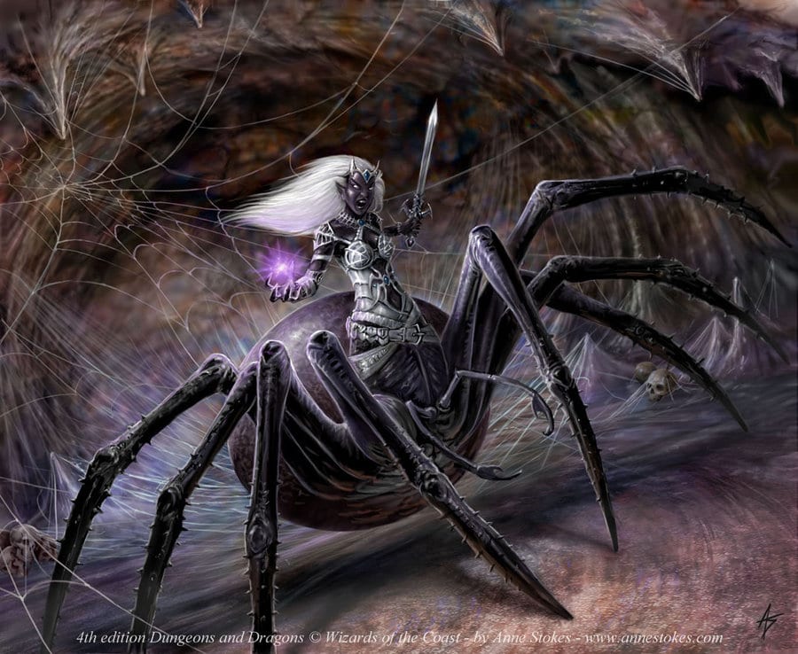 picture of a drider which is a creature with the body of a drow and the bottom-half of a giant spider