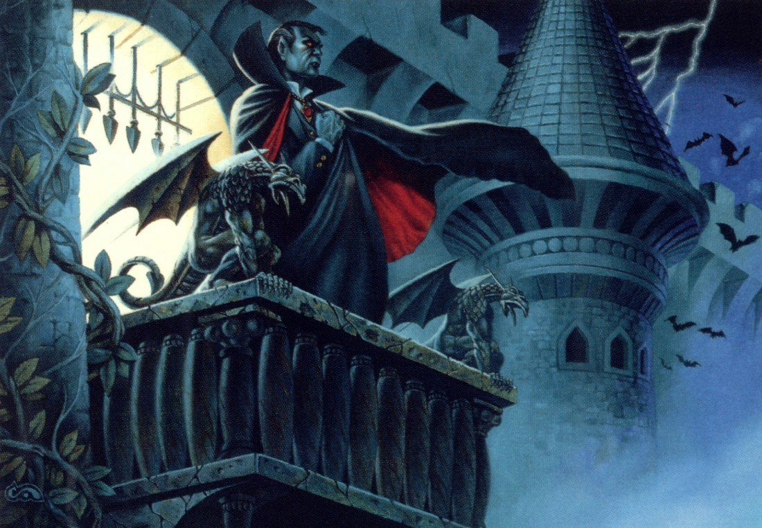 strahd von zarovich looking out from the balcony of castle ravenloft