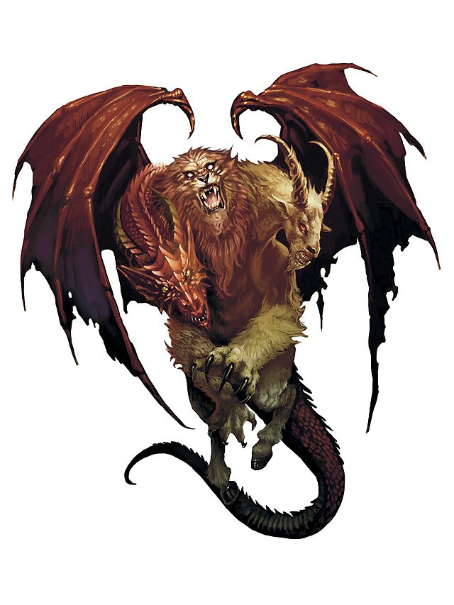 the 4e chimera artwork. The eyes of each head look lifeless and demonic
