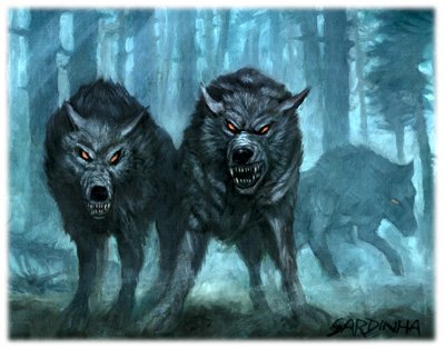 worgs from 3.5e, they look like big wolves