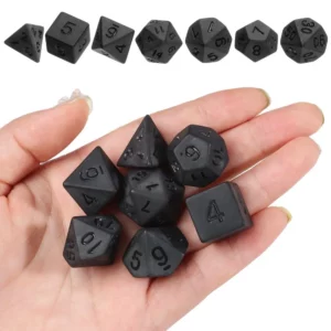 7-Piece Polyhedral Black Dice Set for TRPG & DND - Perfect for Board Games, Card Games, and Math Challenges!