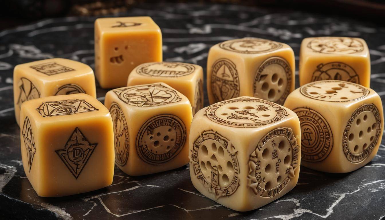 Cheese-themed D&D dice