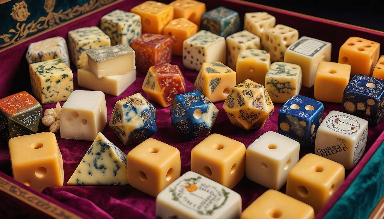 Cheese-themed dice collection